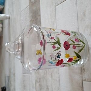 Hand painted glass tulip butterfly flower jar with lid
